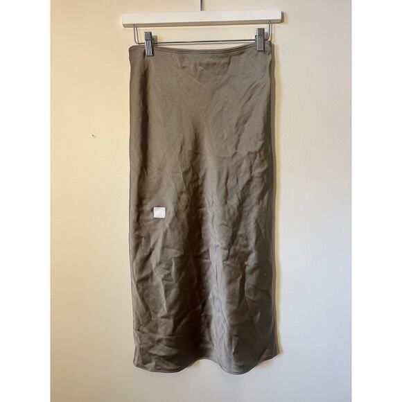 RTR Samsoe Samsoe Sz XS Olive Green Saagneta Satin Slip Midi Skirt silky stretch - Picture 6 of 8